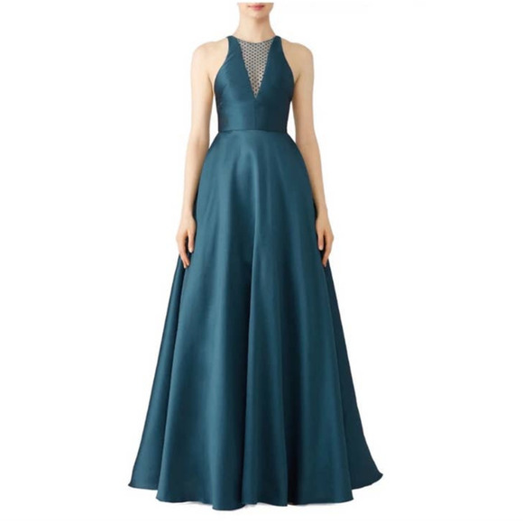 Monique Lhuillier Teal Mesh Formal Gown Sleeveless mesh insert Formal Dress 16 - Picture 1 of 13